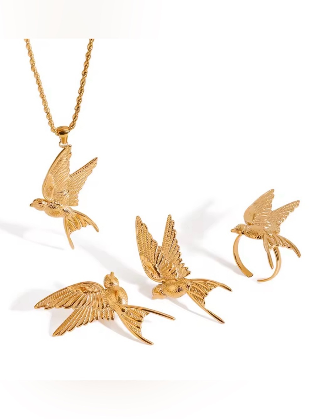 Dove Pendant Necklace Ring Earring Waterproof Tarnish Free - Picture 2 of 10